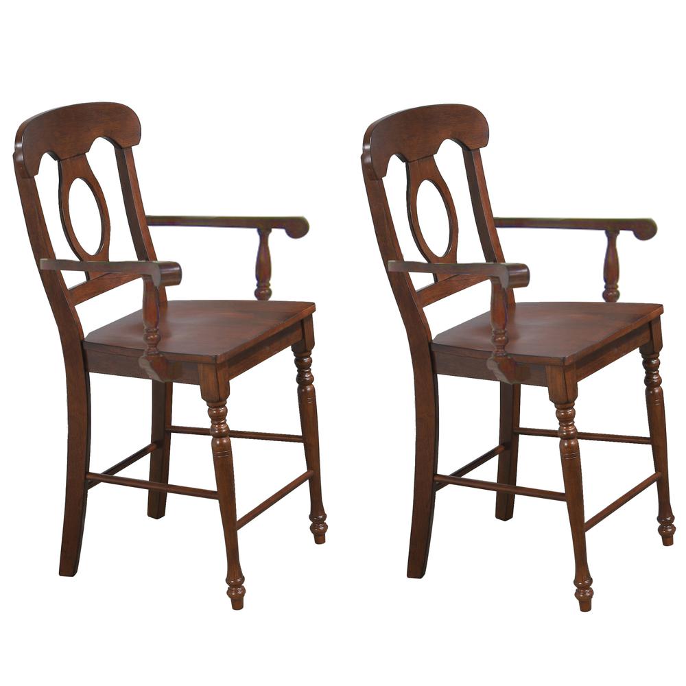 42.5 in. Distressed Chestnut Brown High Back 24 in. Bar Stool  (Set of 2). Picture 1