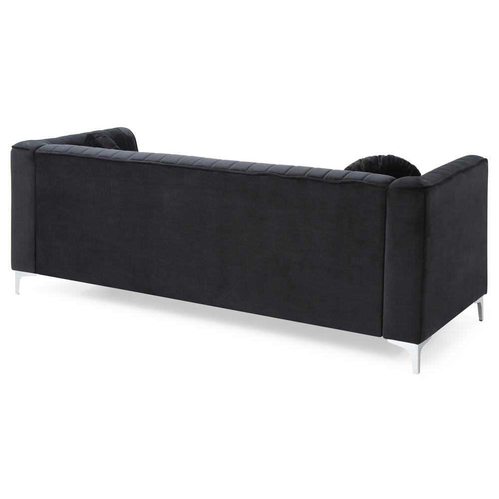 Delray 87 in. Black Velvet 2-Seater Sofa with 2-Throw Pillow. Picture 4
