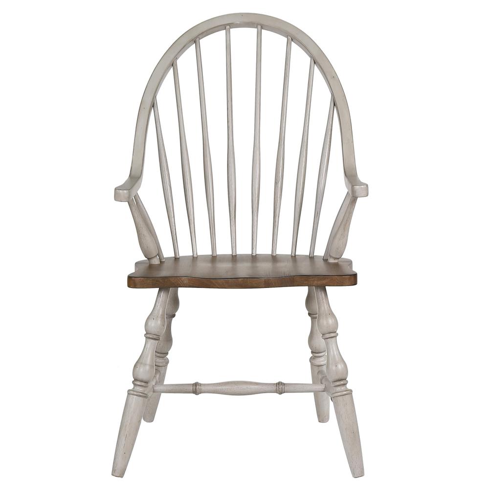 Country Grove Distressed Light Gray and Nutmeg Brown Arm Chair. Picture 1