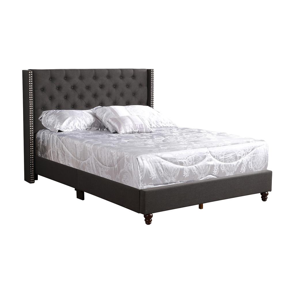 Julie Black Tufted Upholstered Low Profile King Panel Bed with Fabric Cover. Picture 1