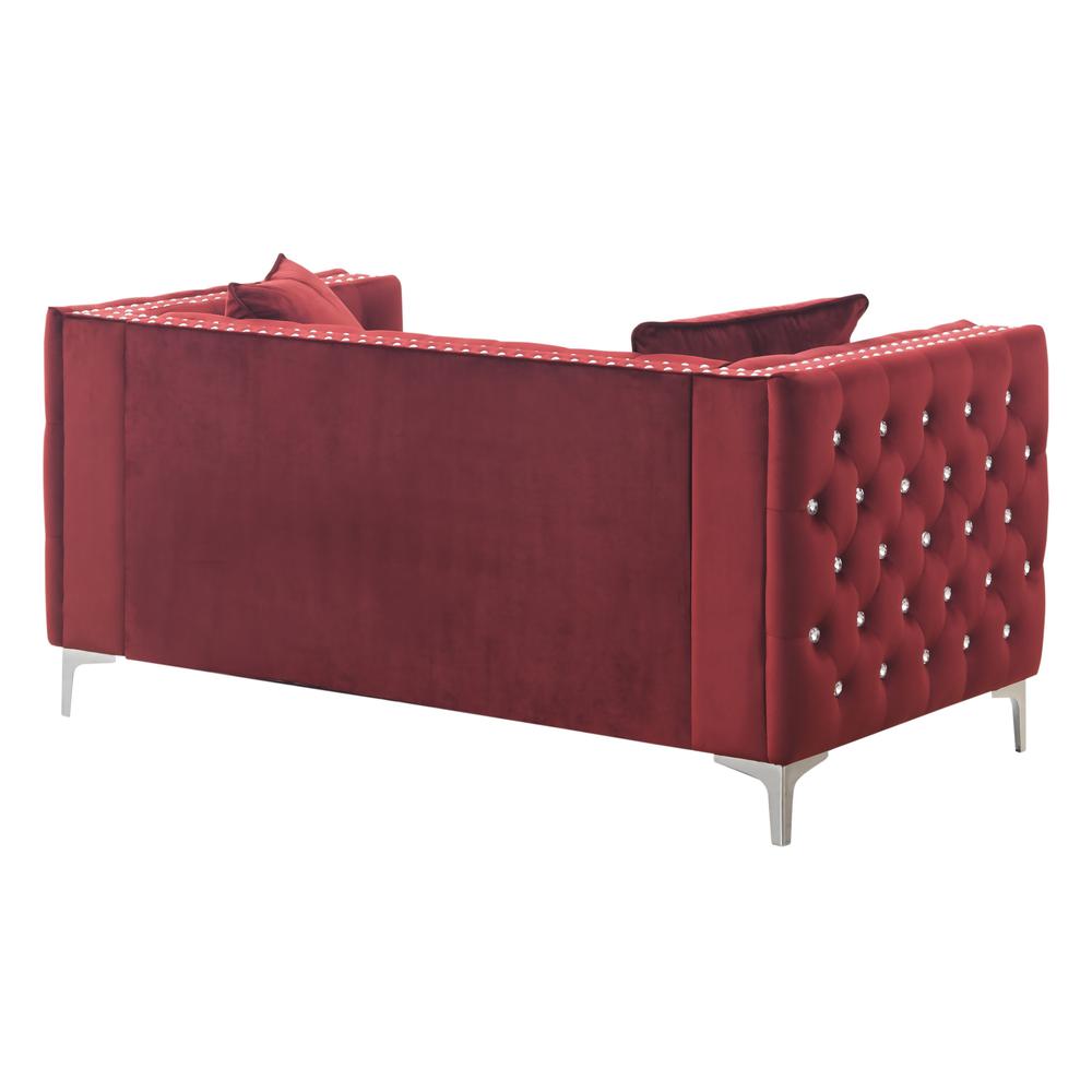Paige 63 in. Burgundy Velvet 2-Seater Sofa with 2-Throw Pillow. Picture 3