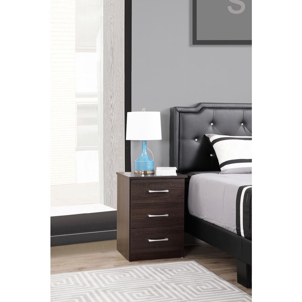 Boston 3-Drawer Wenge Nightstand (24 in. H x 16 in. W x 18 in. D). Picture 7