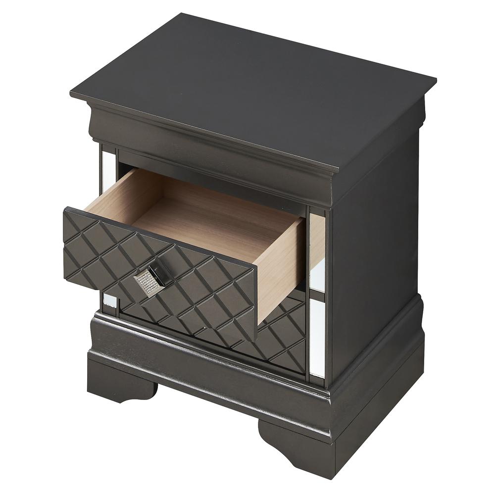 Verona 2-Drawer Metalic Black Nightstand (24 in. H x 16 in. W x 21 in. D). Picture 2