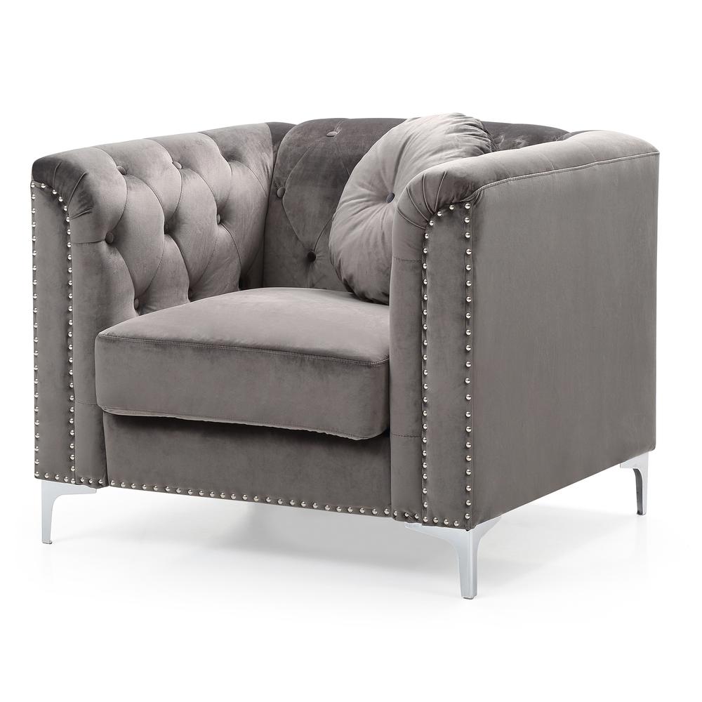 Pompano Dark Gray Tufted Velvet Accent Chair. Picture 2