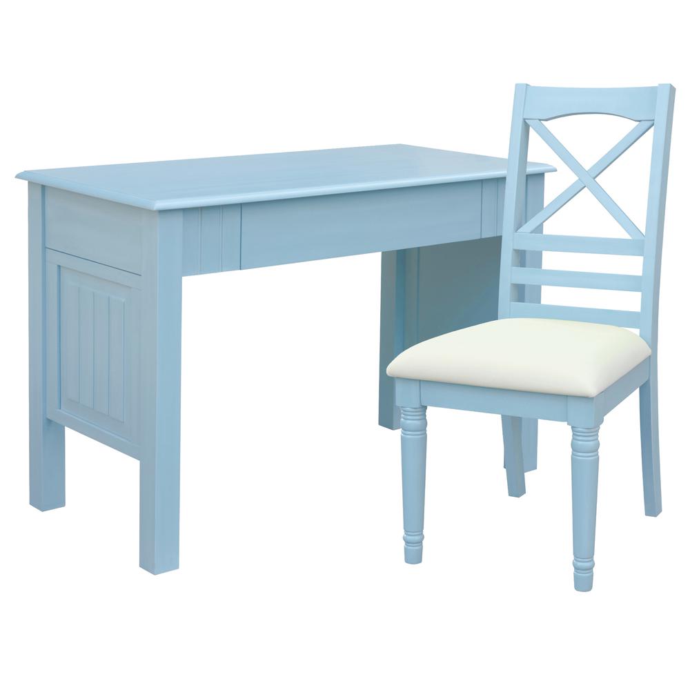 Cool Breeze 46 in. Rectangular Beach Blue Wood 1 Drawer Computer Writing Desk and Chair Set. Picture 1