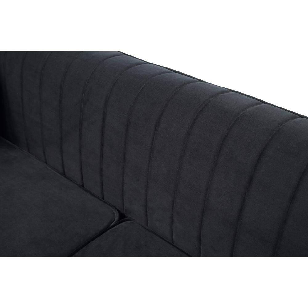 Delray 87 in. Black Velvet 2-Seater Sofa with 2-Throw Pillow. Picture 5