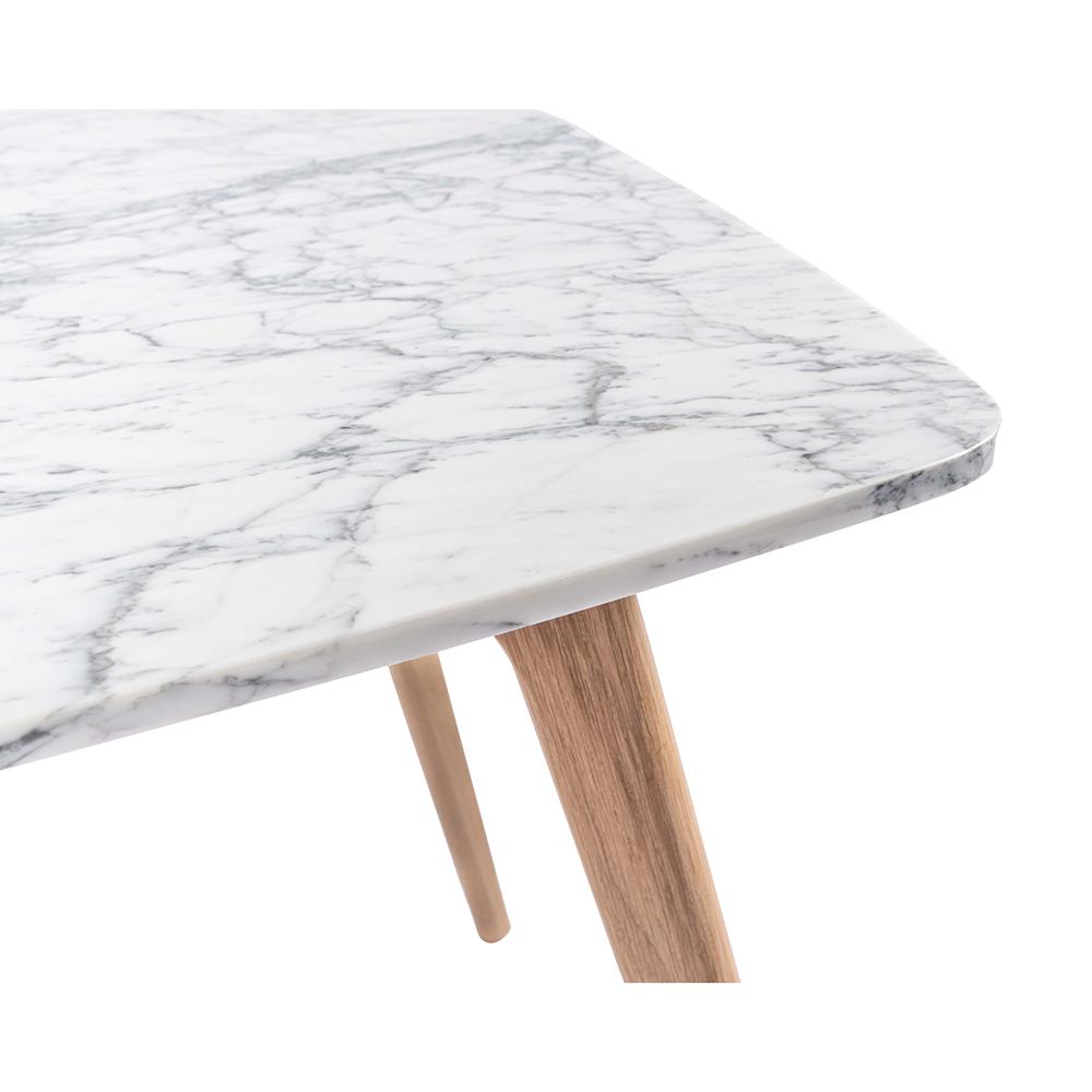 Senna 31" Square Italian Carrara White Marble Dining Table with Oak Legs. Picture 2