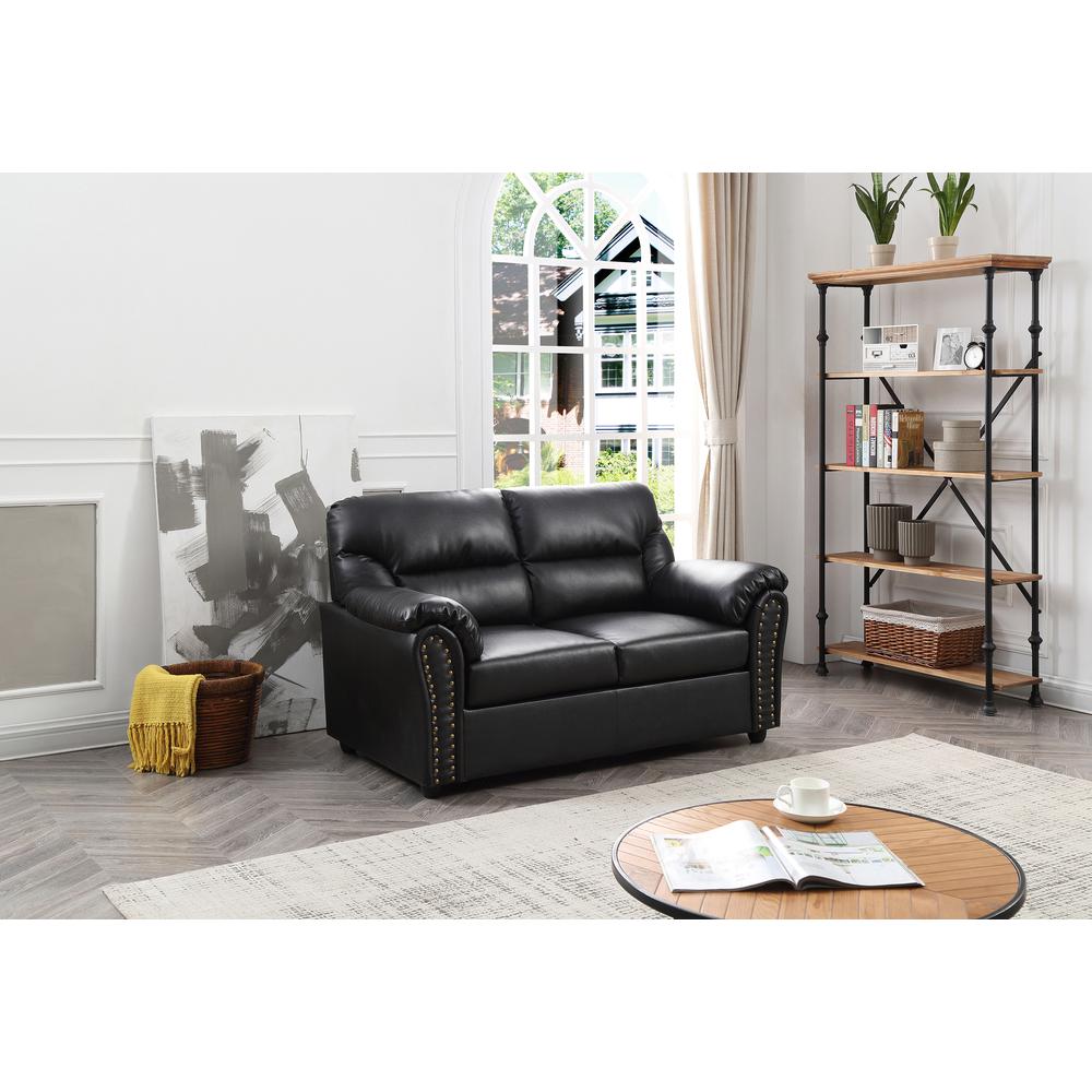 Olney 60 in. W Flared Arm Faux Leather Straight Sofa in Black. Picture 5