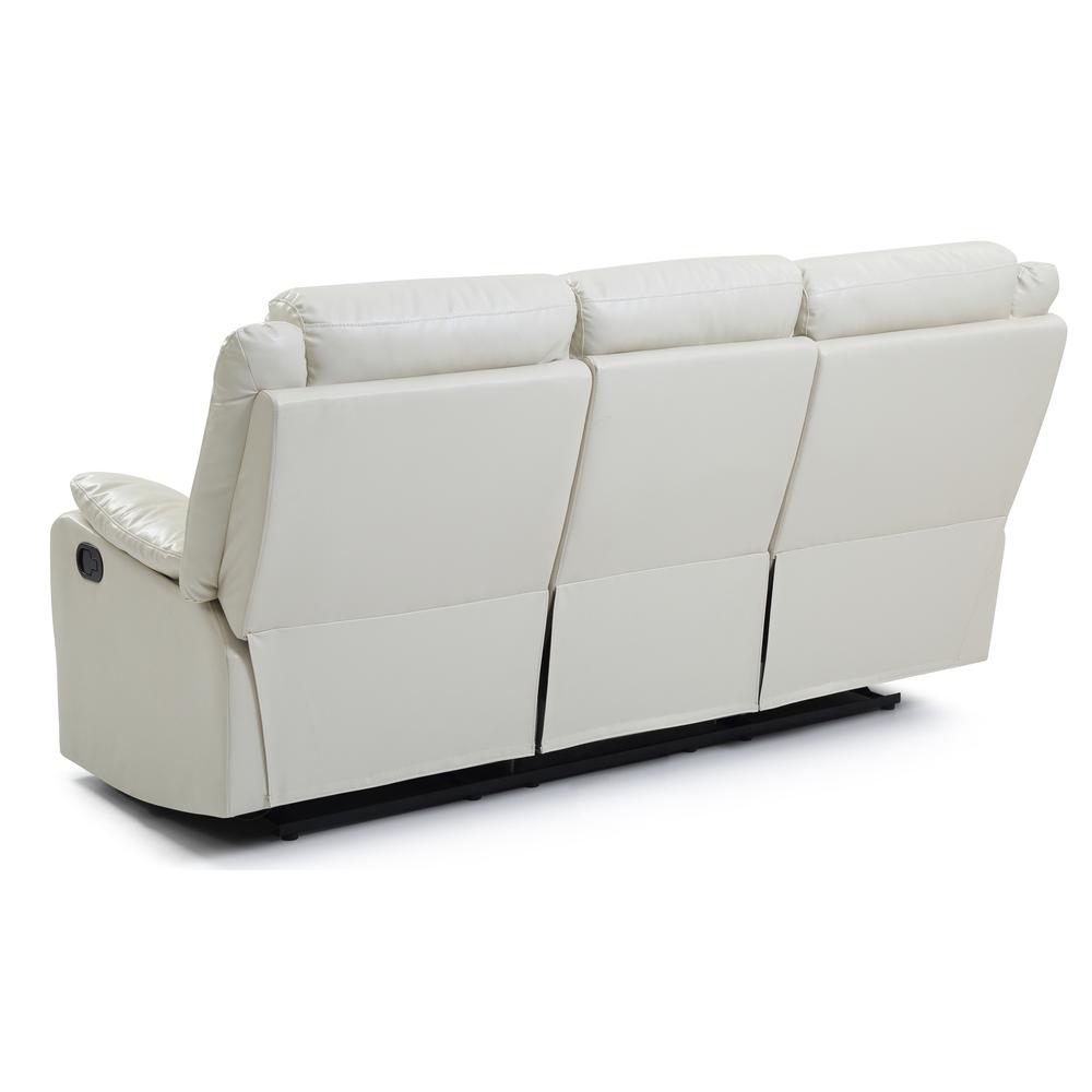 Ward 76 in. Pearl Faux leather 3-Seater Reclining Sofa with Pillow Top Arm. Picture 3