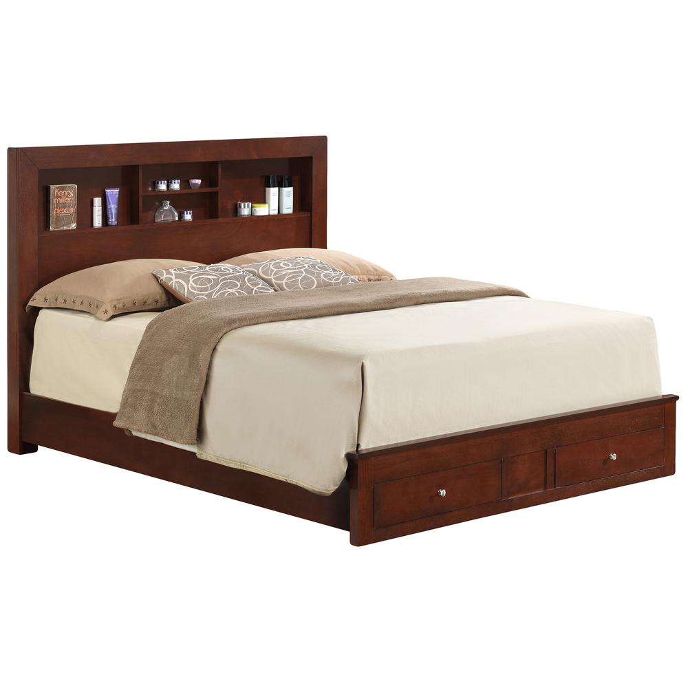 Burlington Cherry Full Storage Platform Bed with Storage Drawers and Storage Shelves. Picture 1