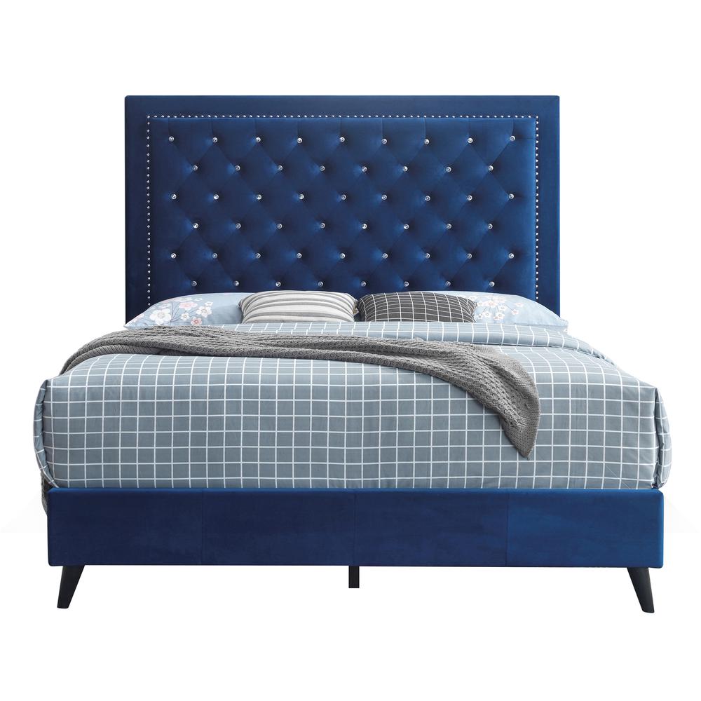 Alba Navy Blue Upholstered King Panel Bed. Picture 2