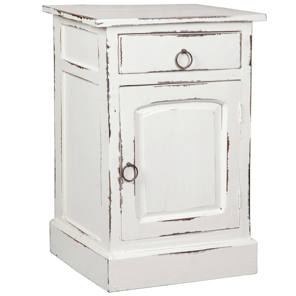 Shabby Chic Cottage 1-Drawer White Wash Nightstand 25.5 in. H x 17.8 in. W x 13.5 in. D. Picture 2