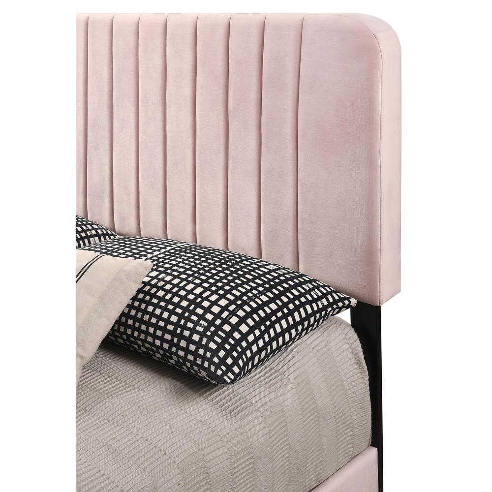 Lodi Pink Velvet Upholstered Channel Tufted Queen Panel Bed. Picture 4