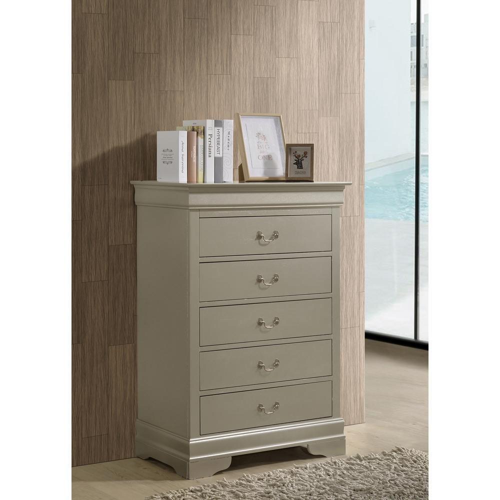 Louis Phillipe Silver Champagne 5 Drawer Chest of Drawers (33 in L. X 18 in W. X 48 in H.). Picture 7