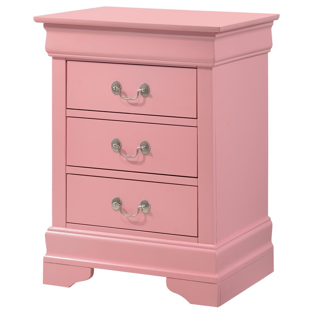 Louis Philippe 3-Drawer Pink Nightstand (29 in. H x 16 in. W x 21 in. D). Picture 2