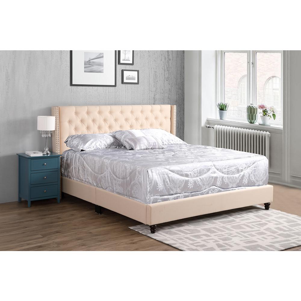 Julie Beige Tufted Upholstered Low Profile King Panel Bed. Picture 7