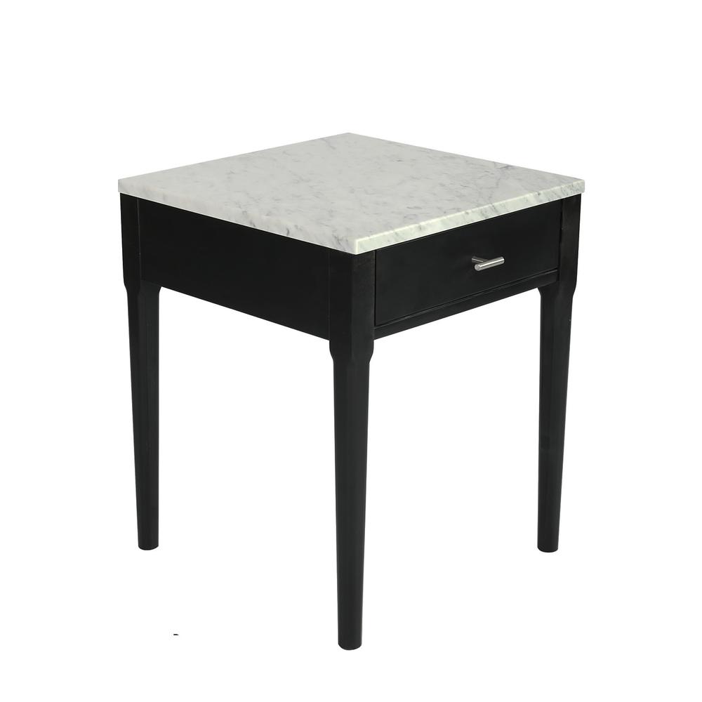 Alto 18" Square Italian Carrara White Marble Side Table with Black Legs. Picture 2