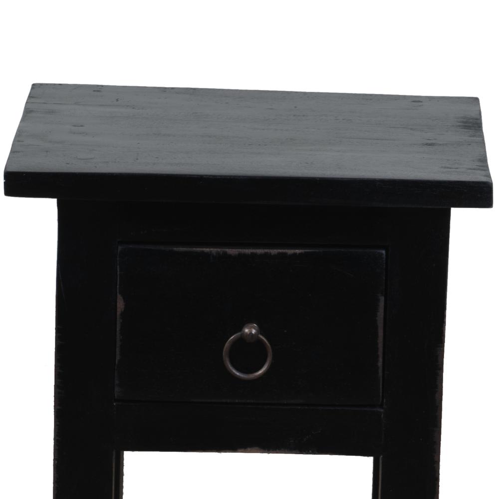 Shabby Chic Cottage 11.8 in. Antique Black Square Solid Wood End Table with 1 Drawer. Picture 4