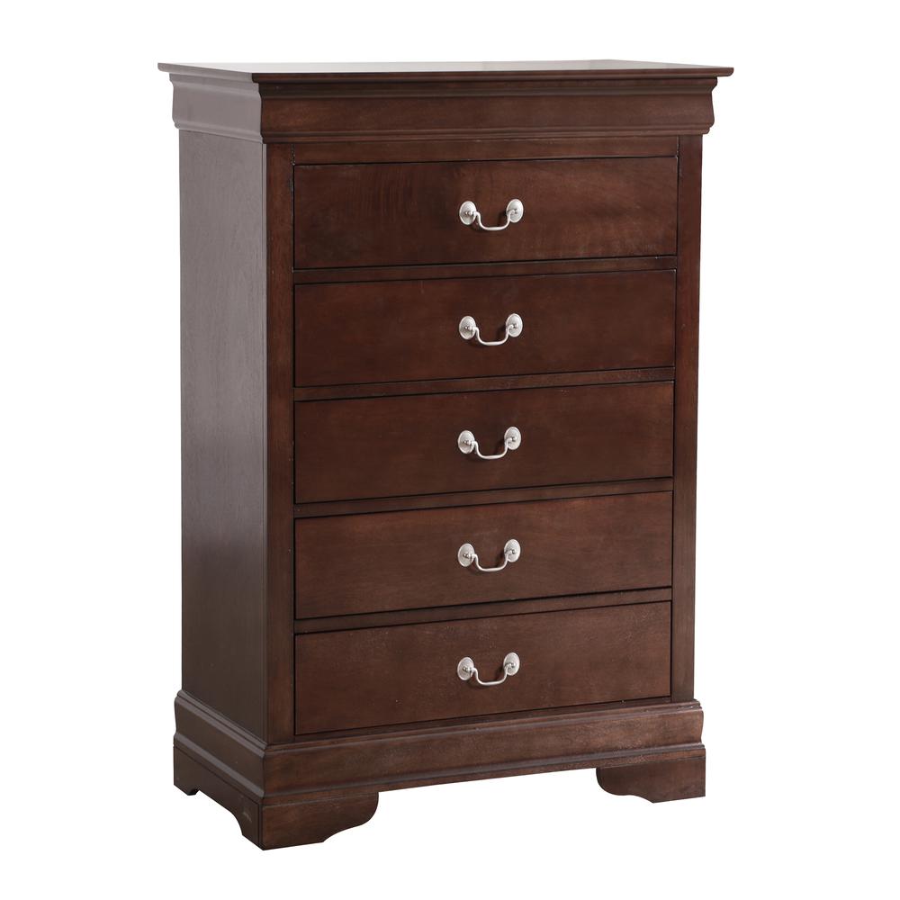Louis Phillipe Cappuccino 5 Drawer Chest of Drawers (33 in L. X 18 in W. X 48 in H.). Picture 1