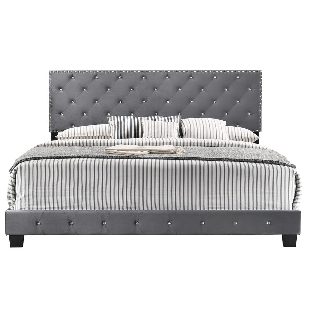 Suffolk Gray Tufted Velvet Upholstered King Panel Bed. Picture 2