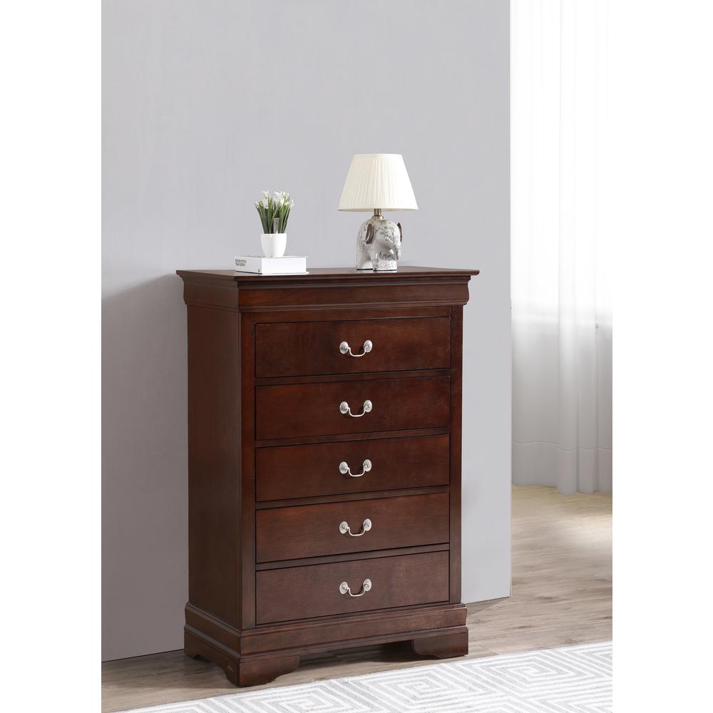 Louis Phillipe Cappuccino 5 Drawer Chest of Drawers (33 in L. X 18 in W. X 48 in H.). Picture 7