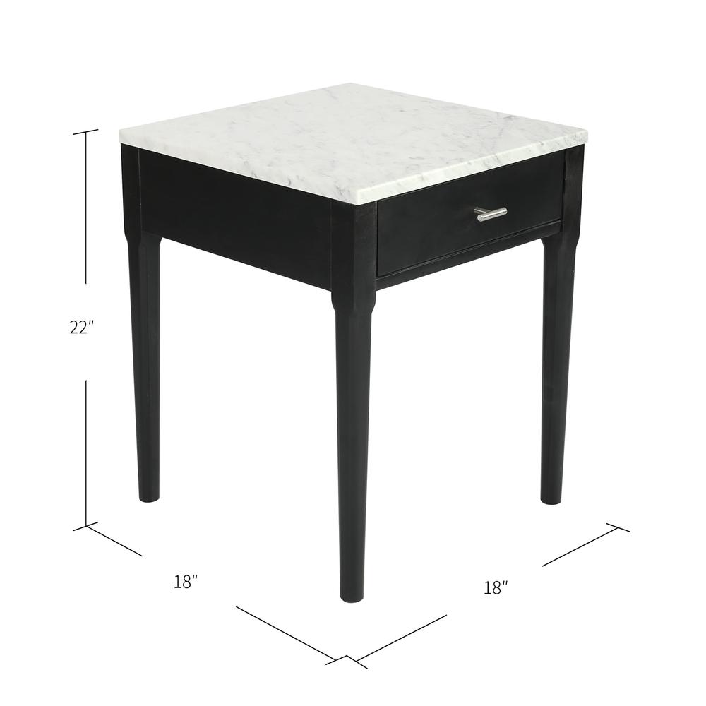 Alto 18" Square Italian Carrara White Marble Side Table with Black Legs. Picture 6