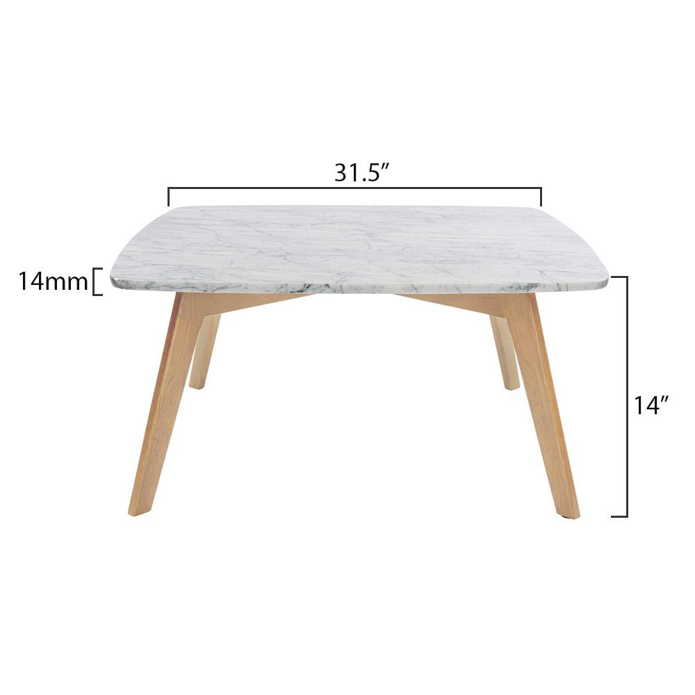 Vezzana 31" Square Italian Carrara White Marble Coffee Table with Oak Legs. Picture 9