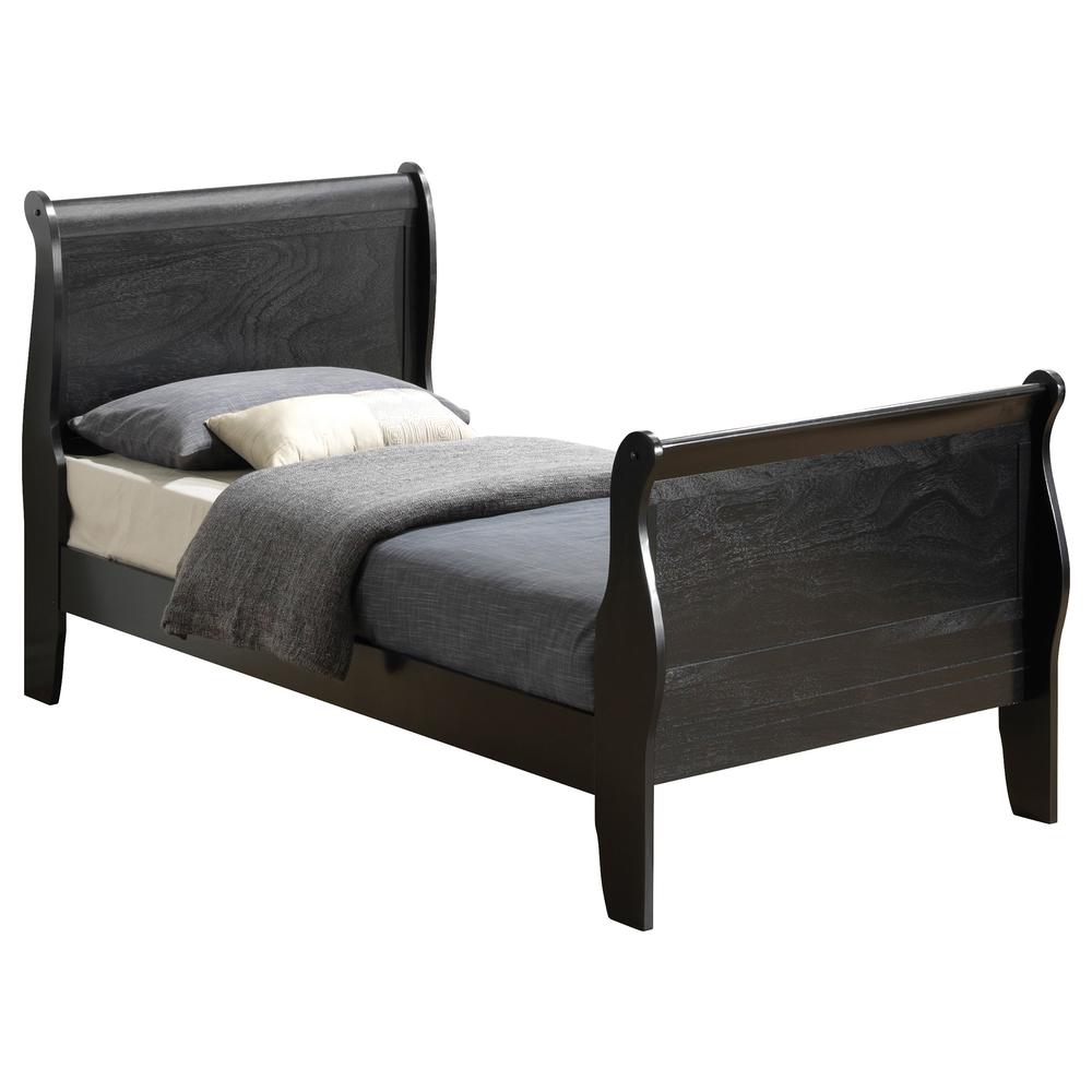 Louis Philippe Black Twin Sleigh Bed with Headboard and Footboard. Picture 2
