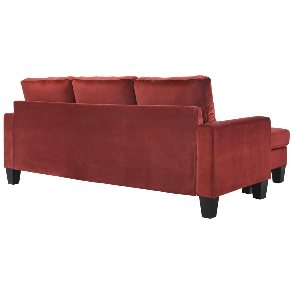 Jessica 77 in. W Flared Arm Velvet L Shaped Sofa in Burgundy. Picture 4