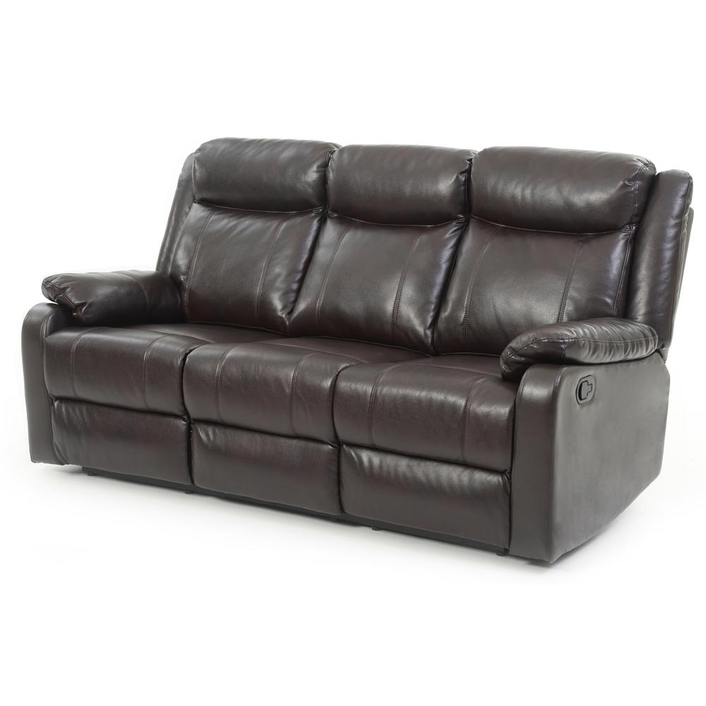 Ward 76 in. Dark Brown 3-Seater Faux Leather Recliner Sofa. Picture 3