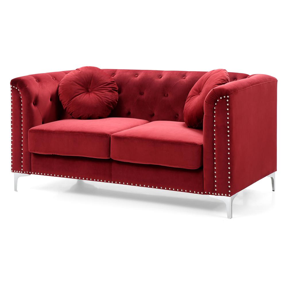 Pompano 62 in. Burgundy Velvet 2-Seater Sofa with 2-Throw Pillow. Picture 1