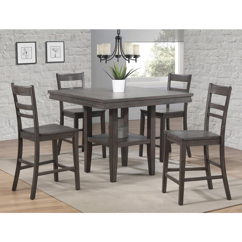 Shades of Gray 45 in. Square Weathered Grey Solid Wood Pub Dining Table with Shelf (Seats 6). Picture 4
