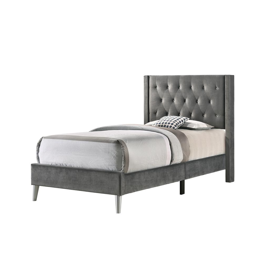 Bergen Gray Twin Tufted Panel Bed. The main picture.