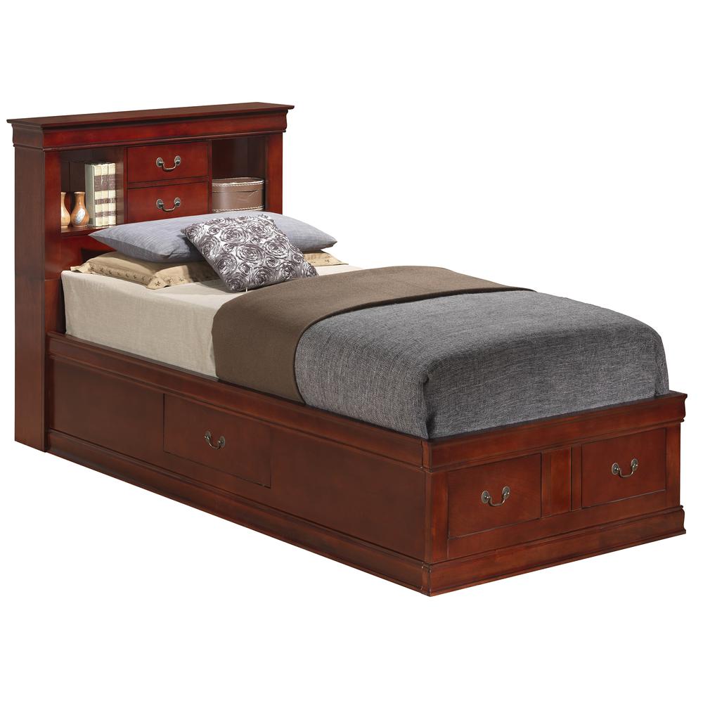 Louis Philippe Cherry Twin Storage Platform Bed with 6 Storage Drawers. Picture 1