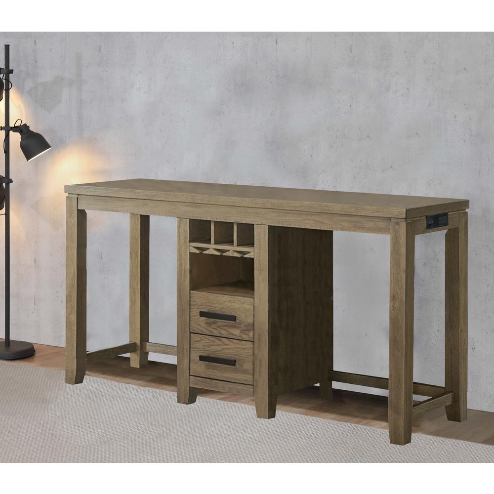 Saunders 71 in. Desert Brown Rectangular Solid Wood Console Table with USB Charging Power Station and Stemware Wine Rack. Picture 6