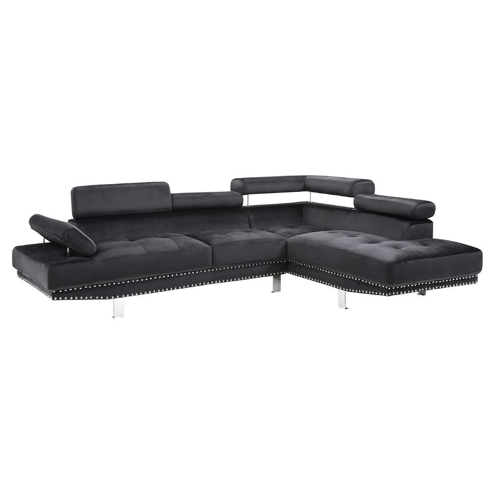 Derek 109 in. W 2-piece Velvet L Shape Sectional Sofa in Black. Picture 4