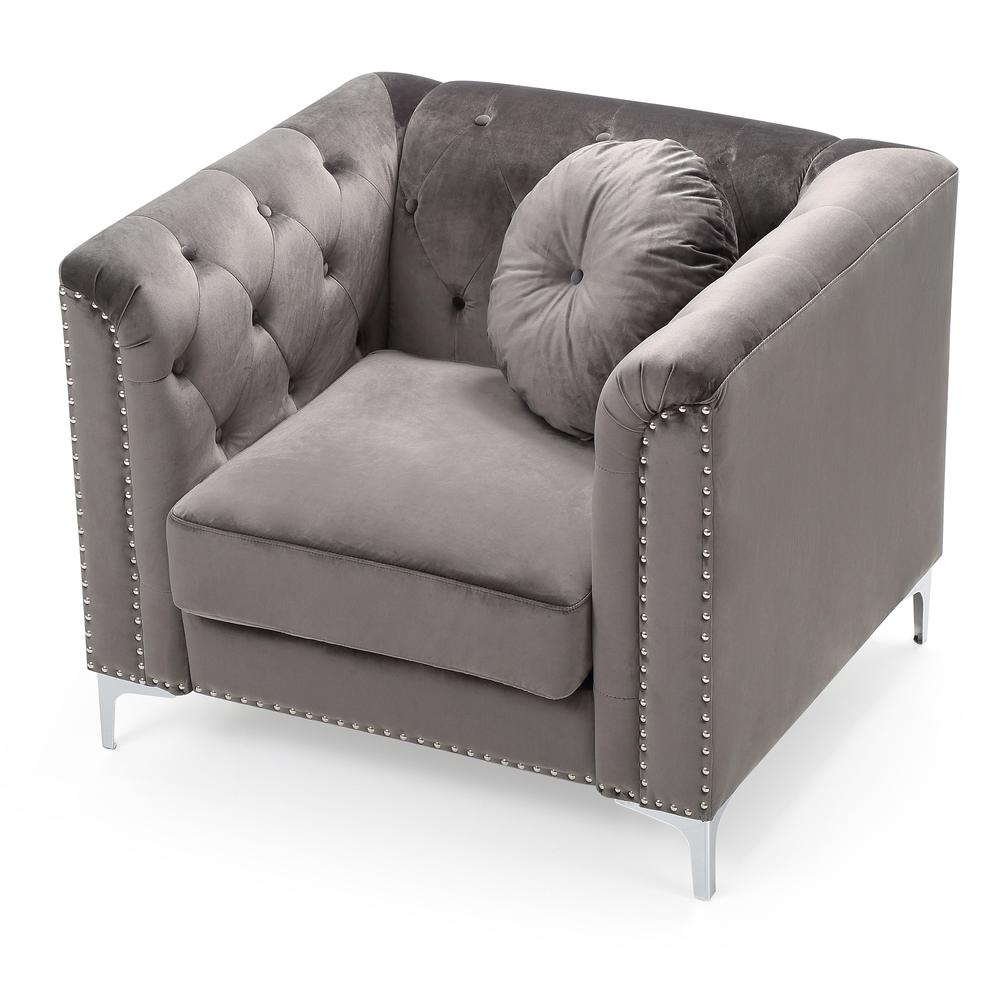 Pompano Dark Gray Tufted Velvet Accent Chair. Picture 3