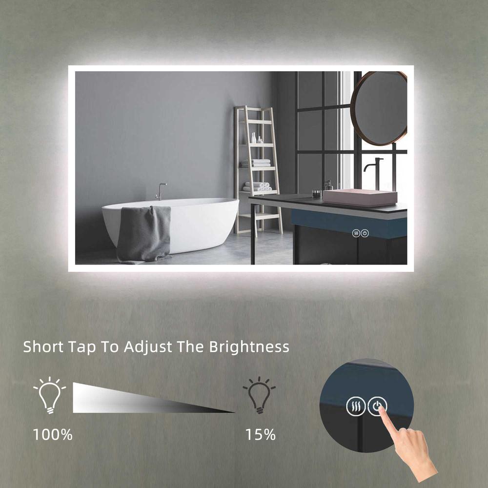 Huron 48 in. W x 32 in. H Rectangular Frameless Anti-Fog Wall Bathroom LED Vanity Mirror in Silver. Picture 4