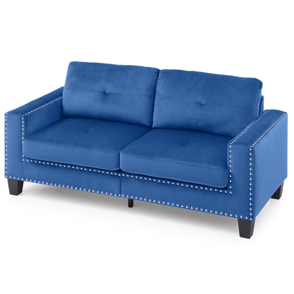 Nailer 71 in. W Flared Arm Velvet Straight Sofa in Navy Blue. Picture 3
