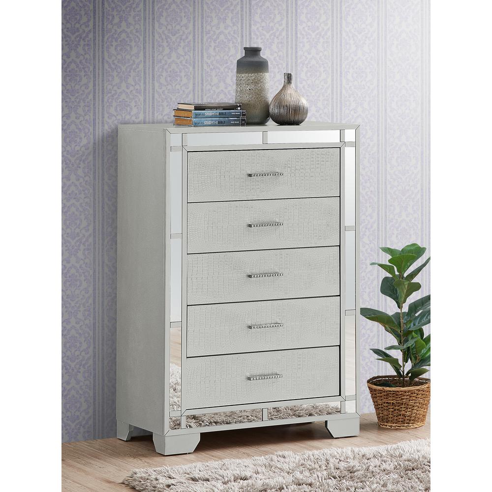 Madison Silver Champagne 5-Drawer Chest of Drawers (33 in. L X 17 in. W X 49 in. H). Picture 8