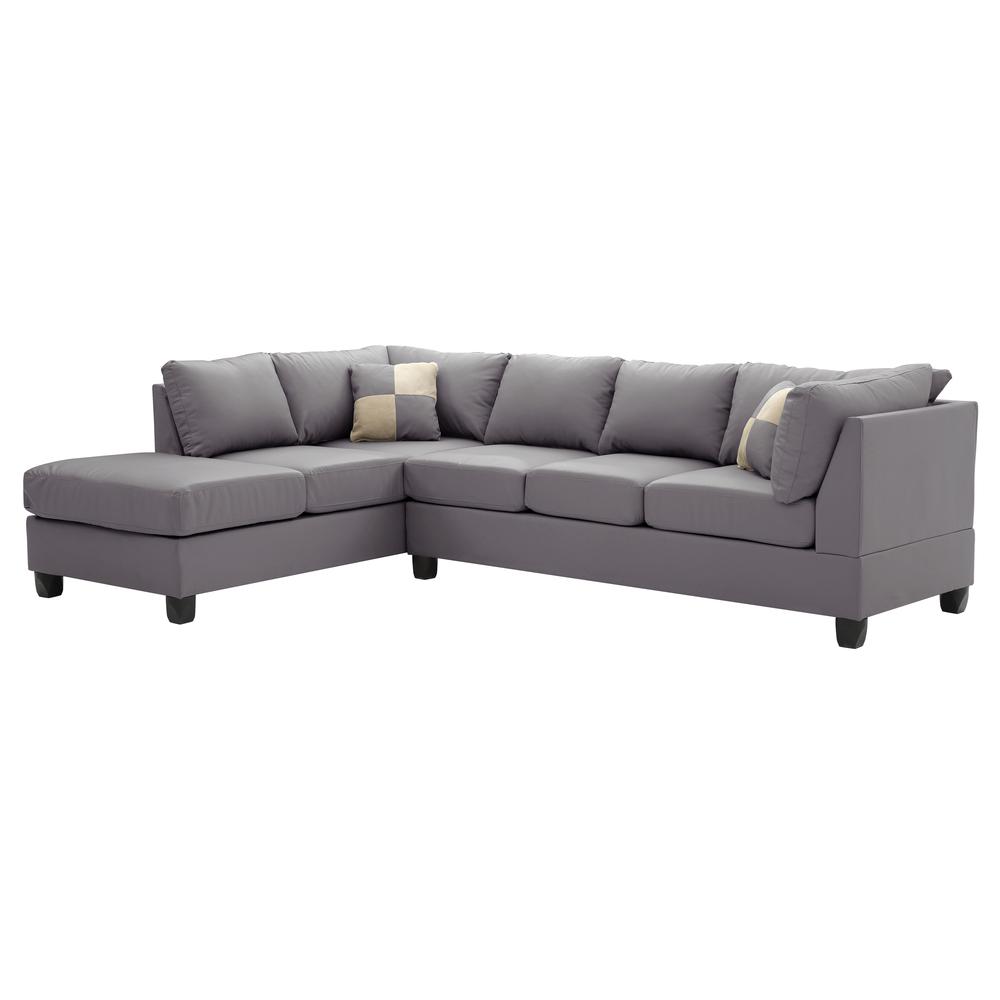 Malone 111 in. Gray Faux Leather 4-Seater Sectional Sofa with 2-Throw Pillow. The main picture.