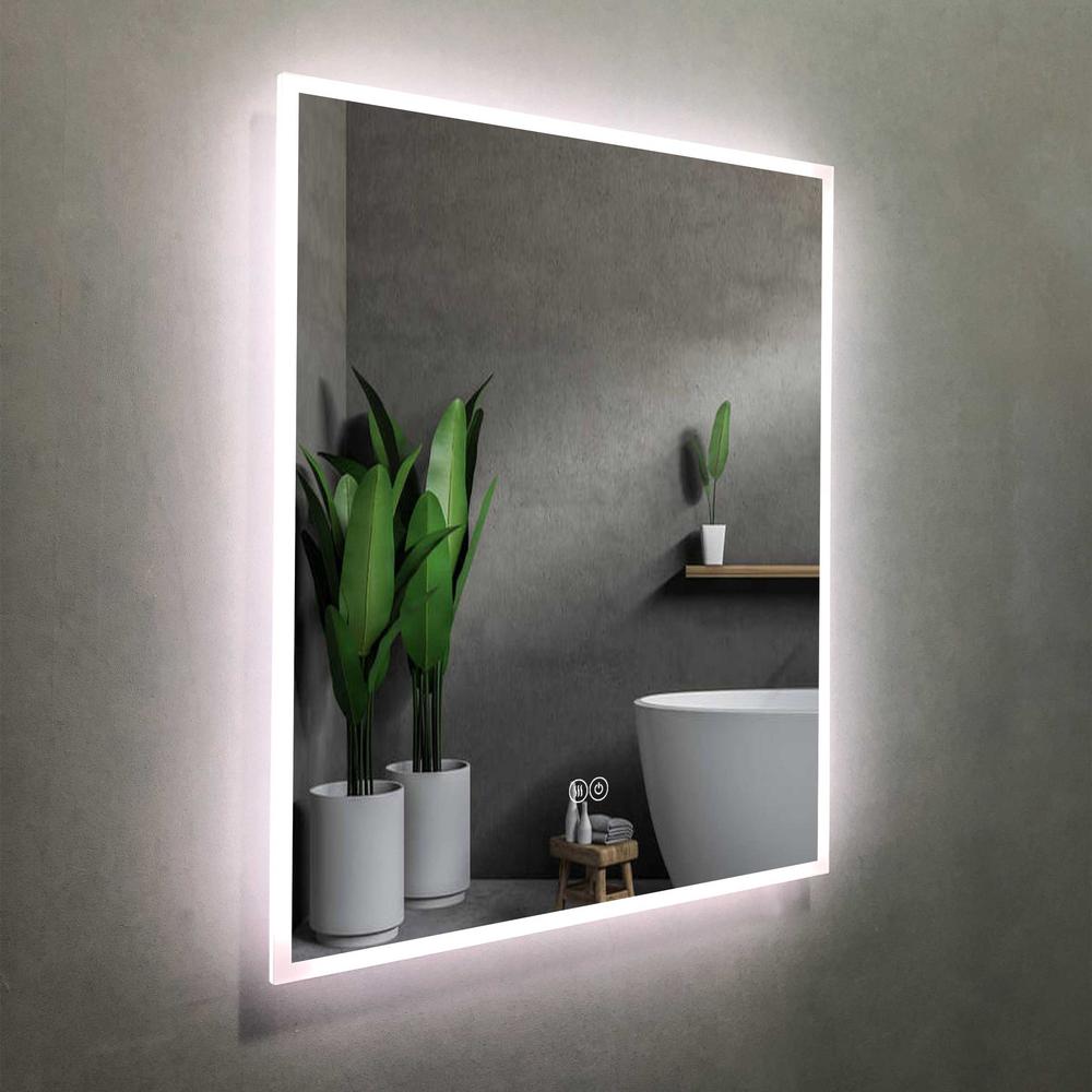 24.02 in. W x 30 in. H Rectangular Frameless Anti-Fog Wall Bathroom LED Vanity Mirror in Silver. Picture 7