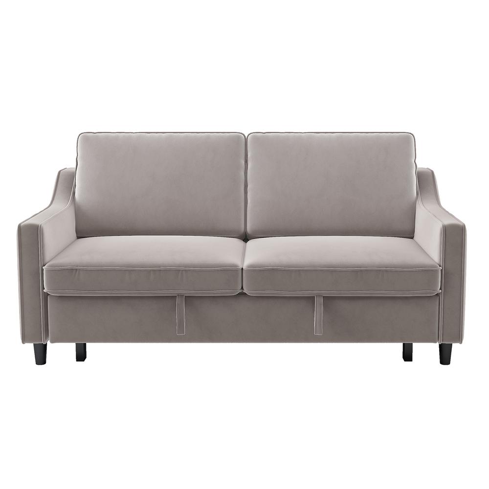 Metteo 71.5 in. Cobblestone Velvet Upholstered 2-Seater Convertible Studio Sofa with Pull-out Bed. The main picture.