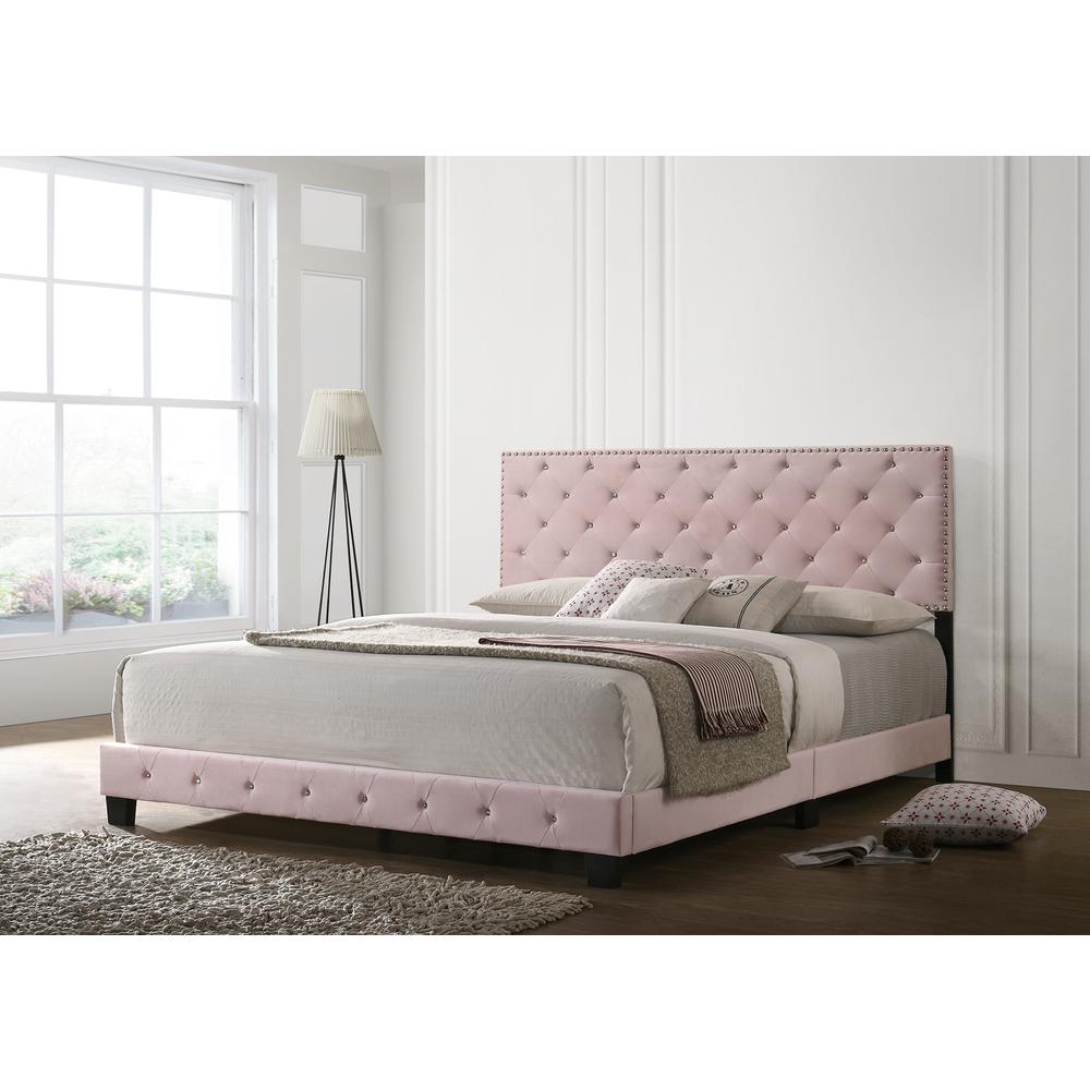 Suffolk Pink Tufted Velvet Upholstered King Panel Bed. Picture 6
