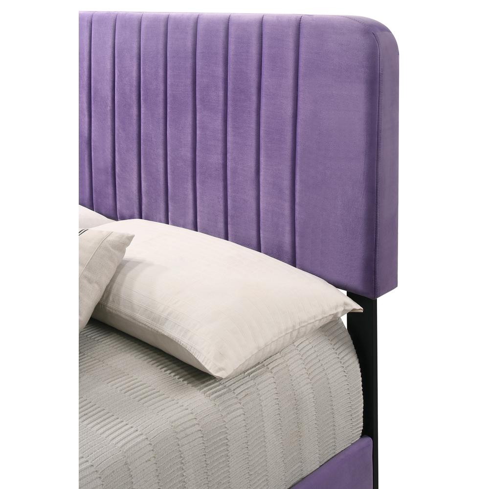 Lodi Purple Velvet Upholstered Channel Tufted Queen Panel Bed. Picture 4