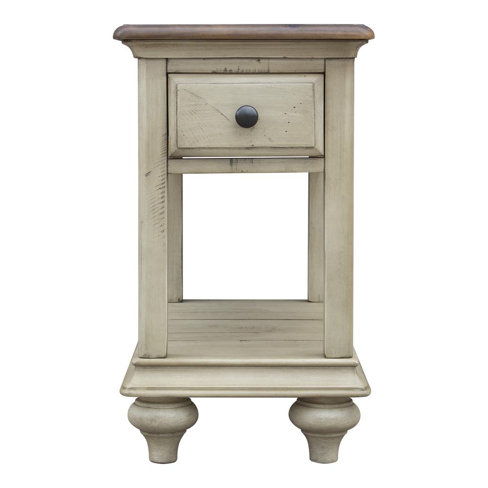 Shades of Sand 14 in. Cream Puff and Walnut Brown Rectangular Solid Wood End Table with 1 Drawer. Picture 1
