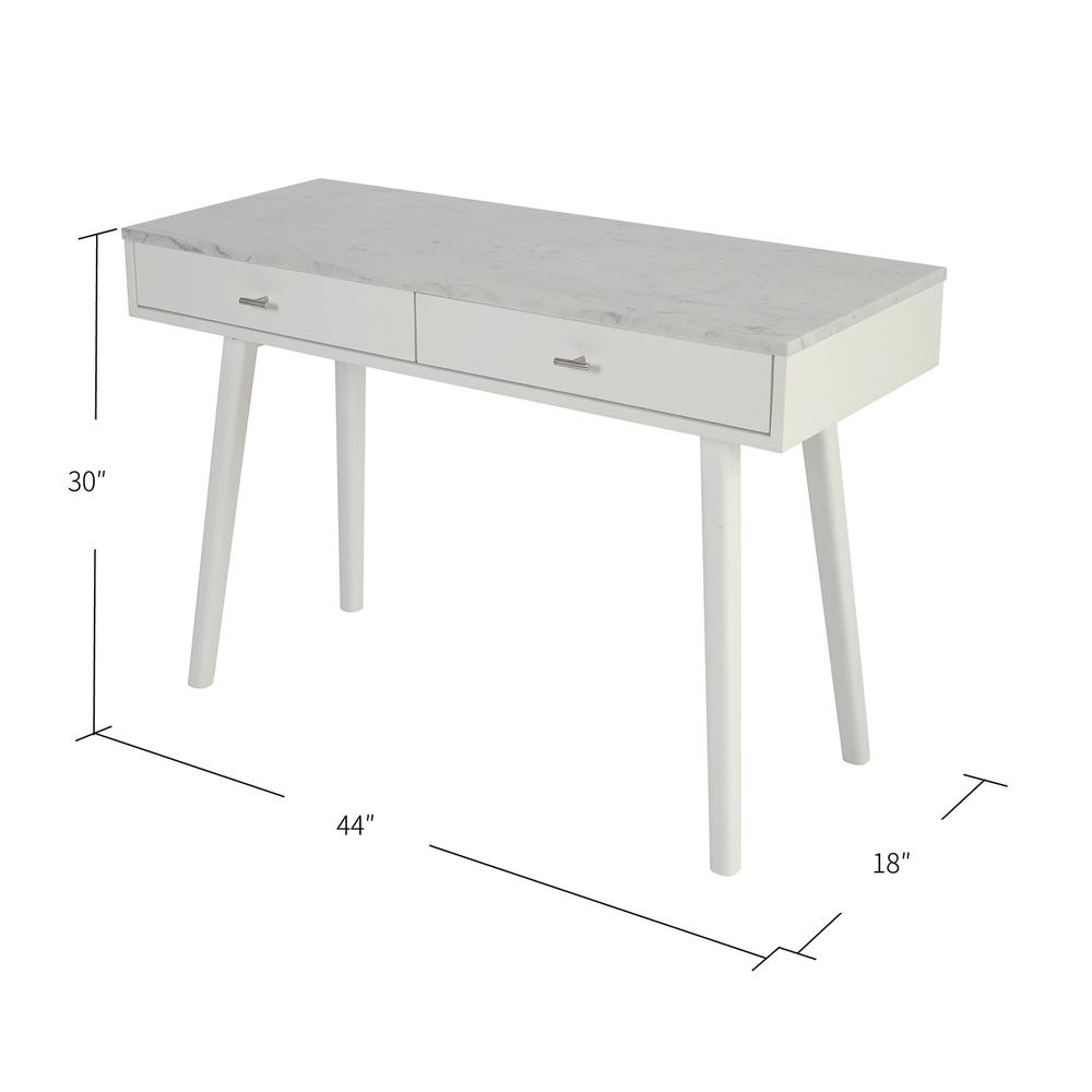 Viola 44" Rectangular White Marble Writing Desk with White Legs, TBC-4103-PT1730-WHT. Picture 6
