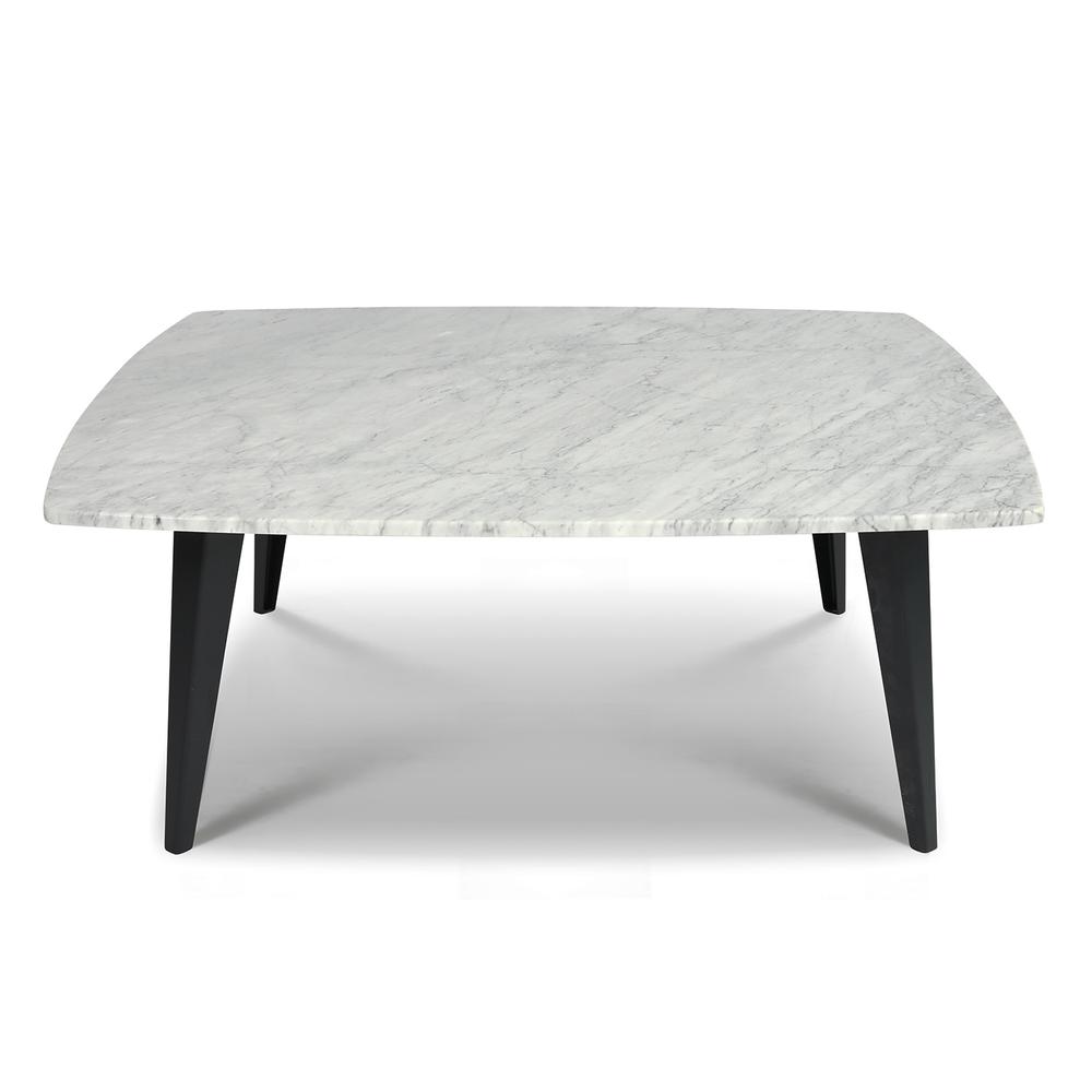 Prata 36" Square Italian Carrara White Marble Coffee Table with Metal Legs. Picture 1