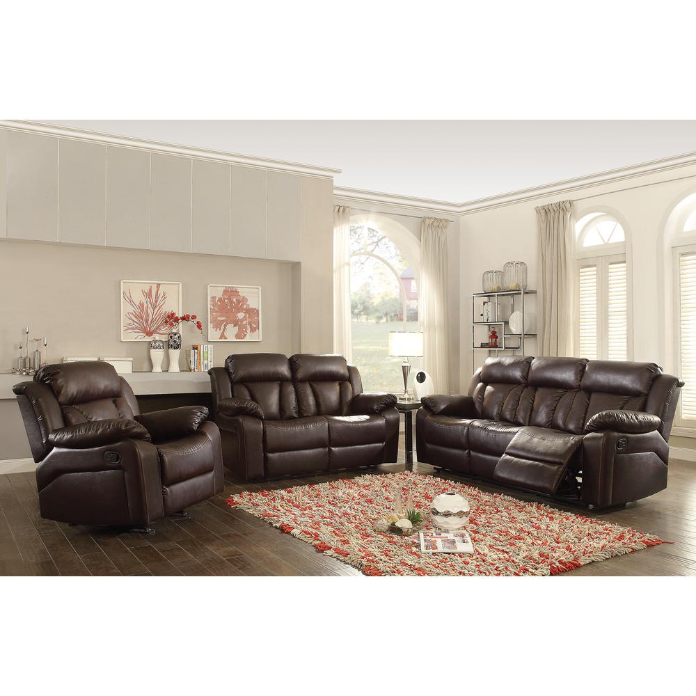 Daria 85 in. W Flared Arm Faux Leather Straight Reclining Sofa in Dark Brown. Picture 6