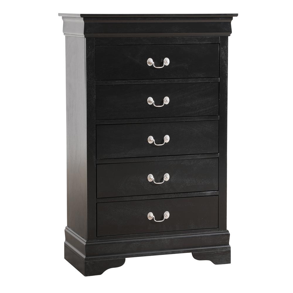 Louis Phillipe II Black 5 Drawer Chest of Drawers (31 in L. X 16 in W. X 48 in H.). Picture 1
